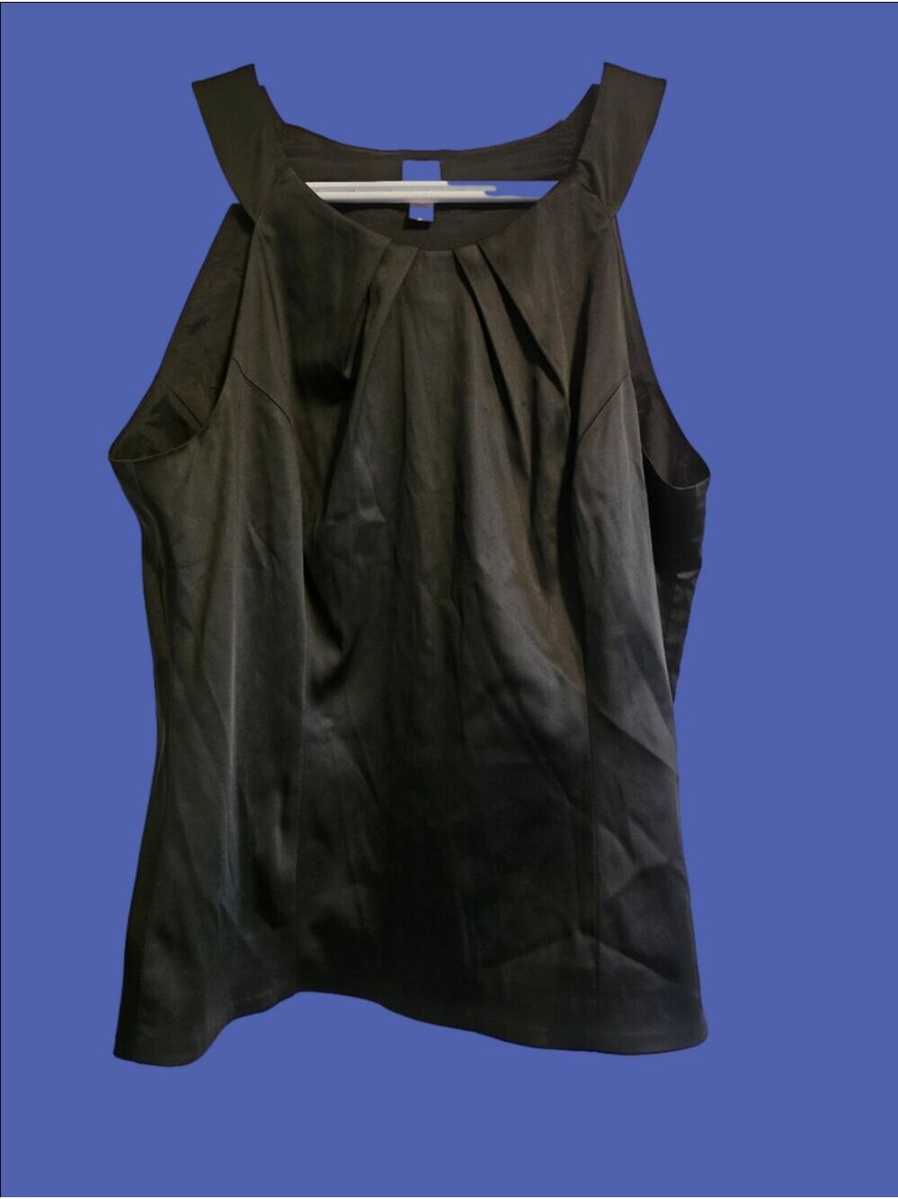 4/$67 Deal! Tristan Black Satin Pleated Tank Blouse